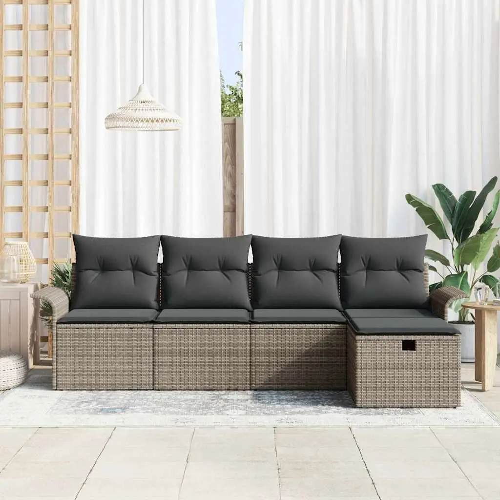 Modular Garden Sofa Set 5 Piece Outdoor Furniture Light Grey Poly Rattan