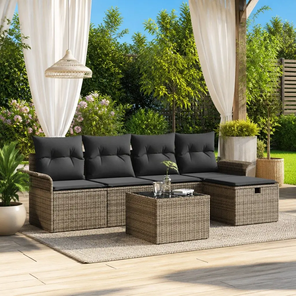 Modular Garden Sofa Set Outdoor Seating 6 Piece Black Poly Rattan