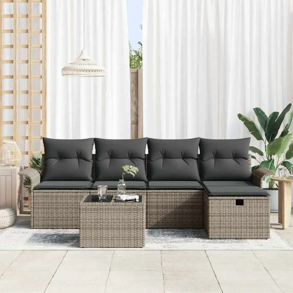 Modular Garden Sofa Set Outdoor Seating 6 Piece Black Poly Rattan