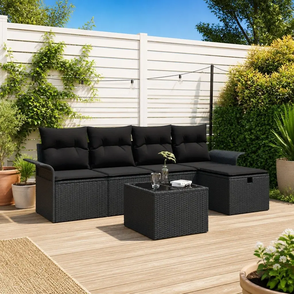 Modular Garden Sofa Set 6 Piece Outdoor Furniture Poly Rattan Beige