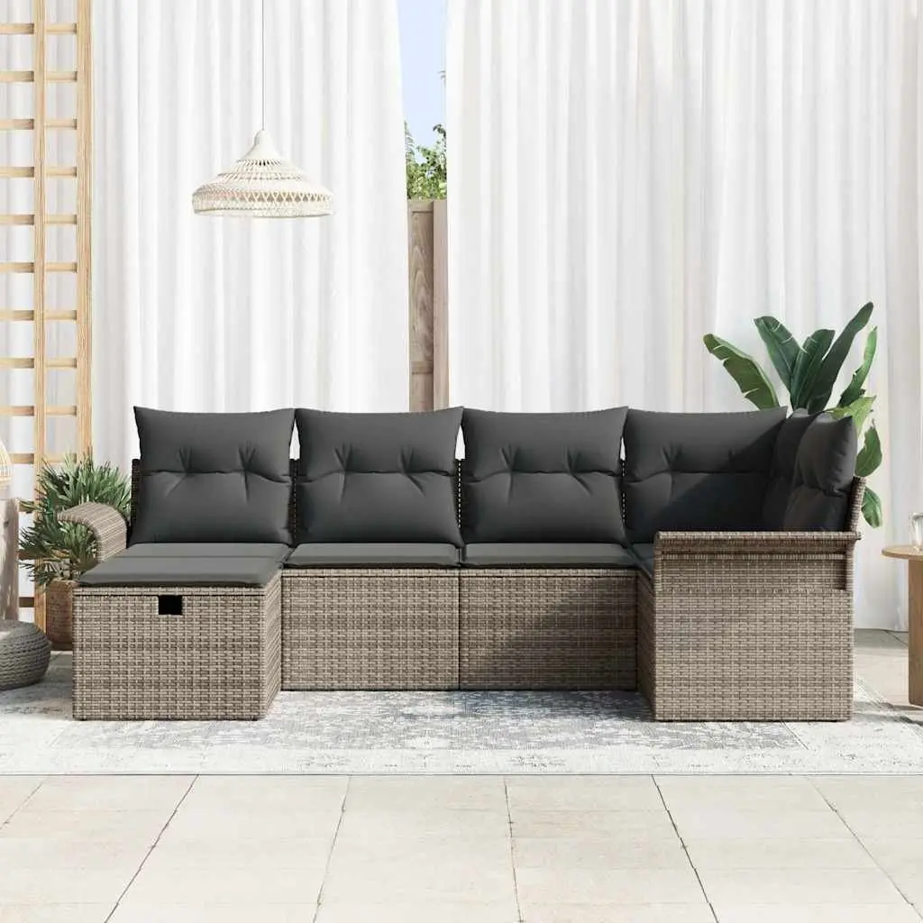 Garden Sofa Set Outdoor Seating 6 Piece Brown Poly Rattan
