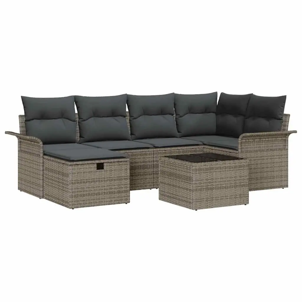 Garden Sofa Set 7 Piece Outdoor Furniture Poly Rattan with Cushion Storage Brown