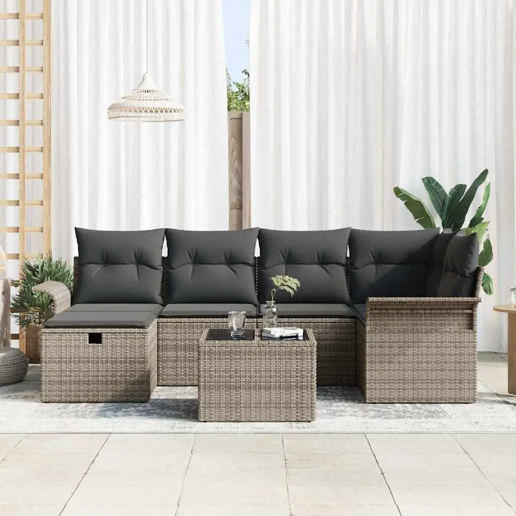 Garden Sofa Set 7 Piece Outdoor Furniture Poly Rattan with Cushion Storage Brown