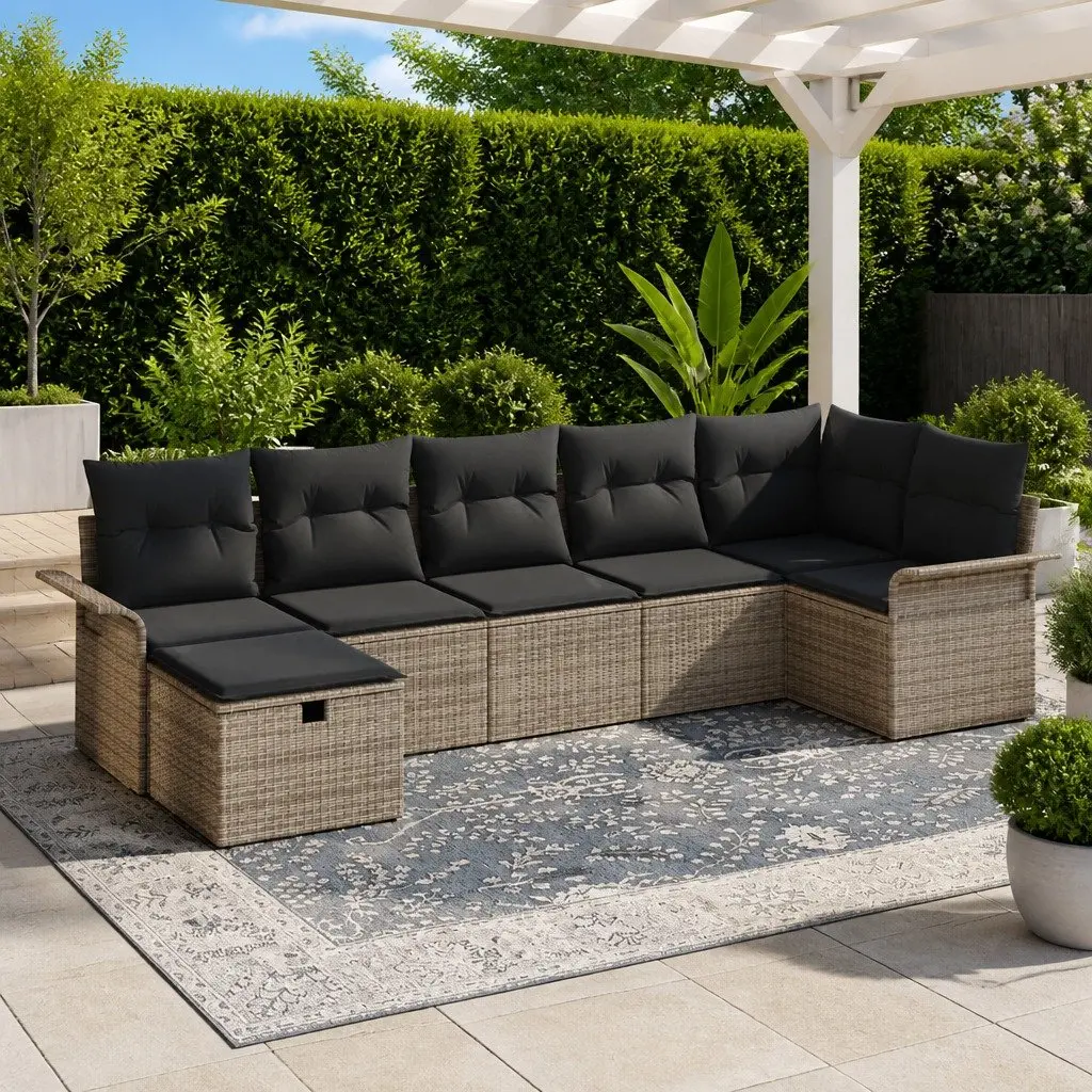 Modular Garden Sofa Set 7 Pieces Outdoor Seating Grey Rattan