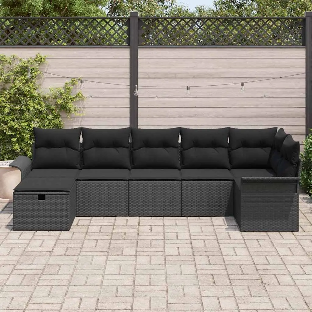 Modular Garden Sofa Set 7 Pieces Outdoor Furniture Poly Rattan Beige