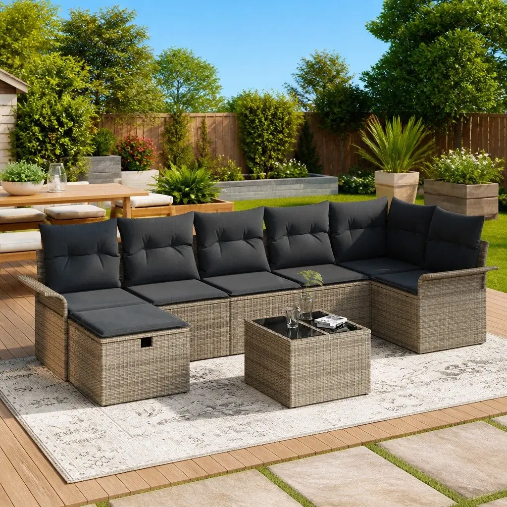 Modular Garden Sofa Set Outdoor Furniture 8 Pieces Black