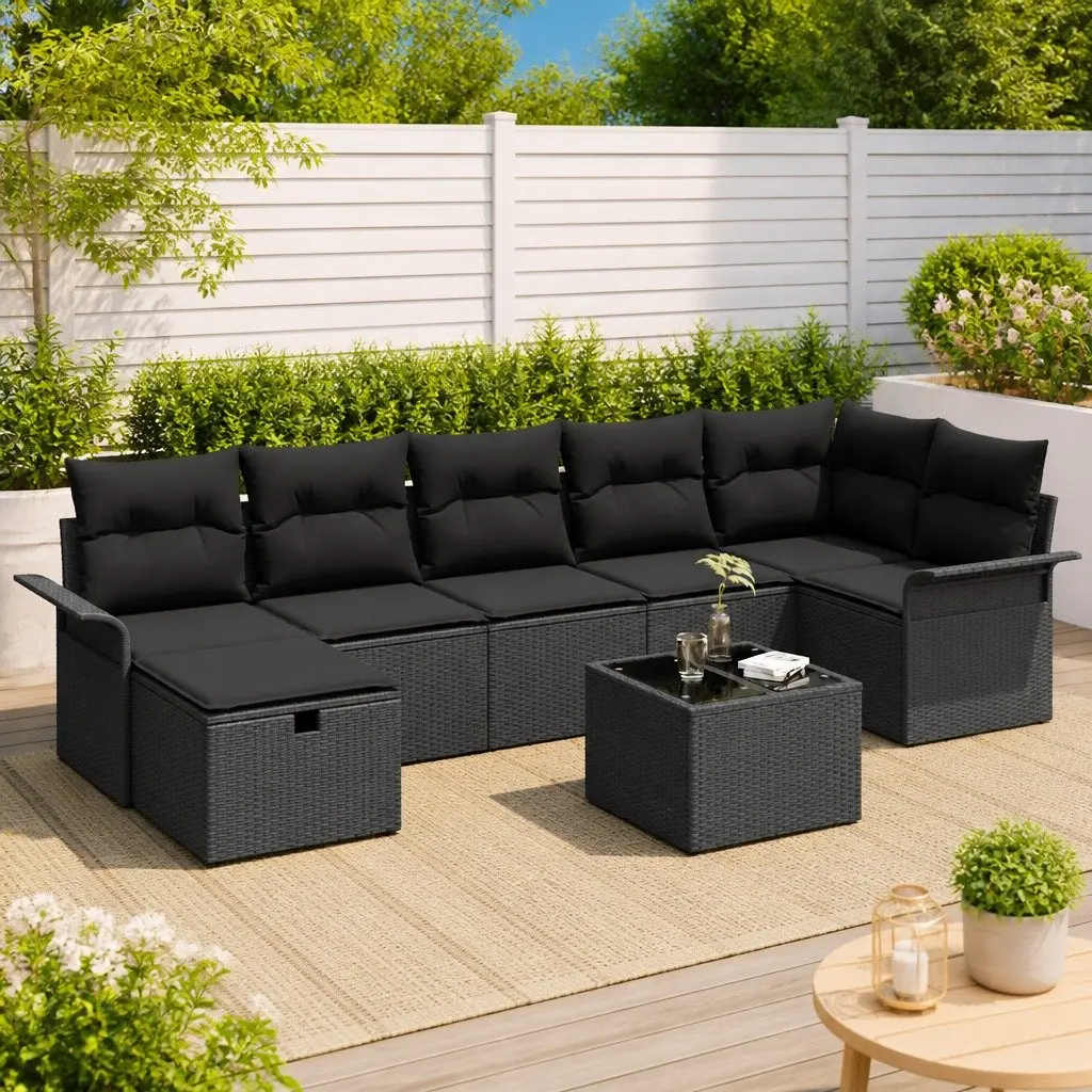 Modular Garden Sofa Set Outdoor Seating 8 Pieces Brown Poly Rattan