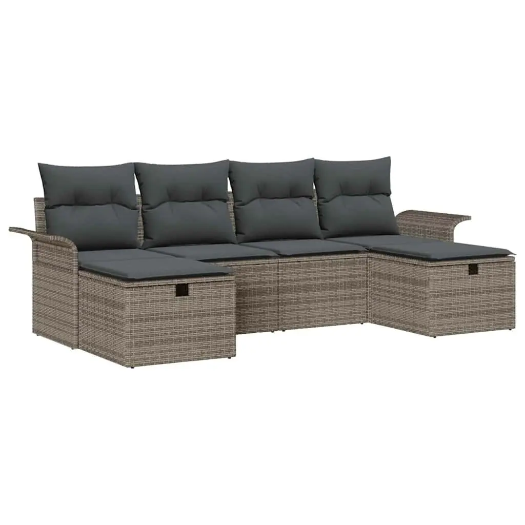 Modular 6 Piece Garden Sofa Set Outdoor Furniture Grey Poly Rattan with Cushions