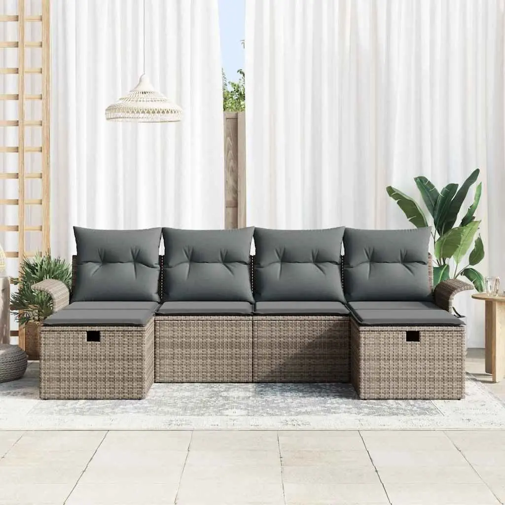 Modular 6 Piece Garden Sofa Set Outdoor Furniture Grey Poly Rattan with Cushions