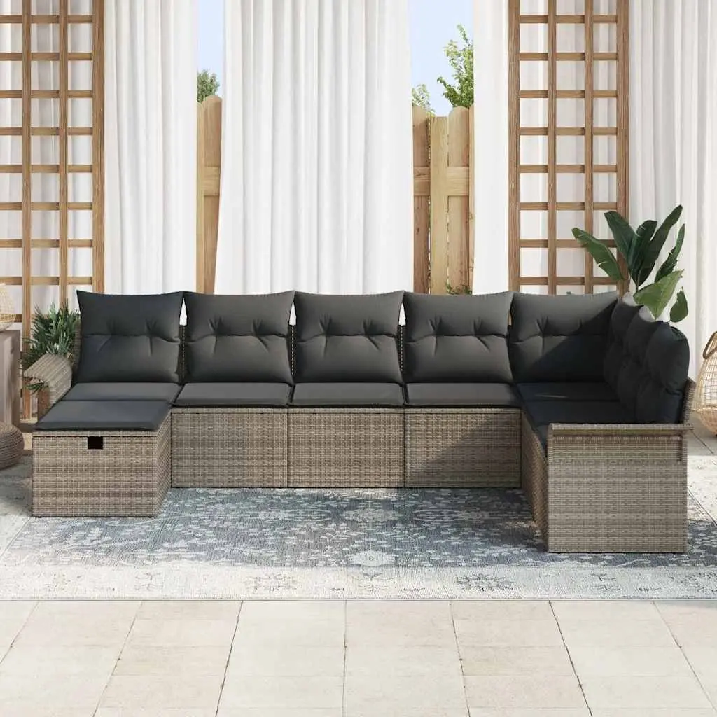 Modular Garden Sofa Set 8 Pieces Outdoor Seating Grey Poly Rattan Furniture