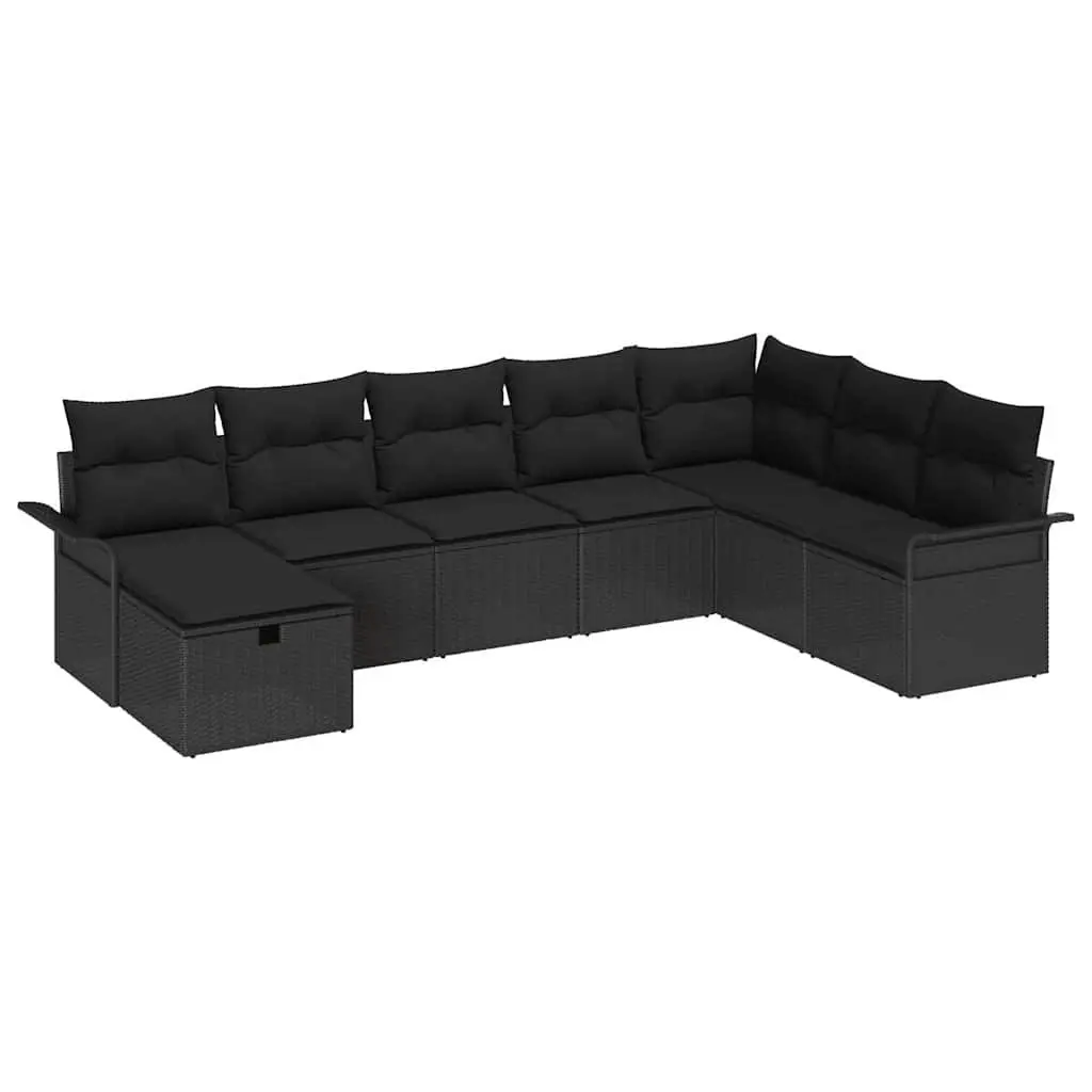 Garden Sofa Set 8 Piece Modular Outdoor Seating Black Poly Rattan with Cushions