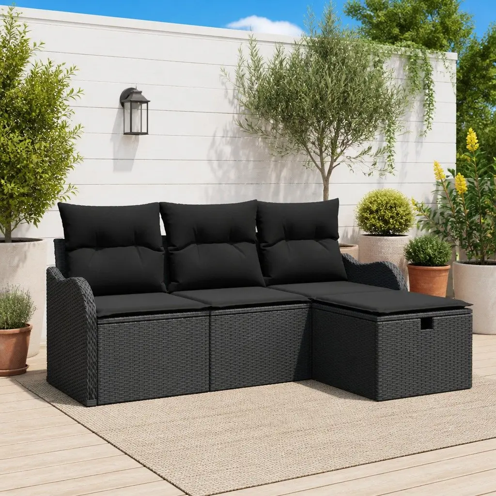 Modular Garden Sofa Set Outdoor Seating 4 Piece Grey Poly Rattan