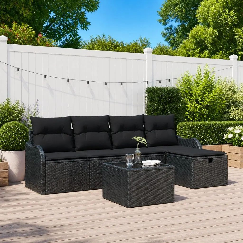 Garden Sofa Set Modular Outdoor Furniture 6 Pieces Poly Rattan Brown