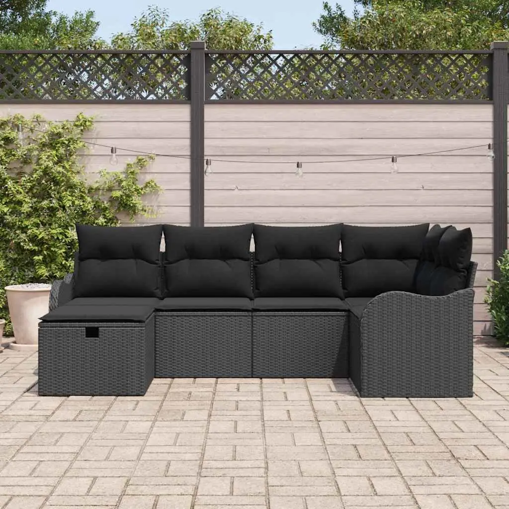 6 Piece Outdoor Modular Sofa Set Black Poly Rattan Garden Furniture