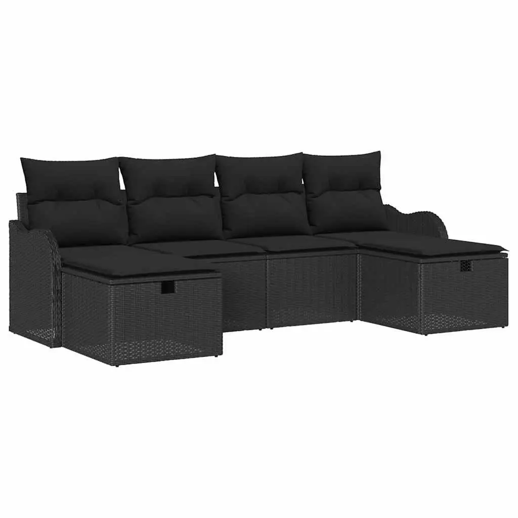 Garden Sofa Set 6 Pieces Modular Outdoor Furniture Black Poly Rattan Cushion