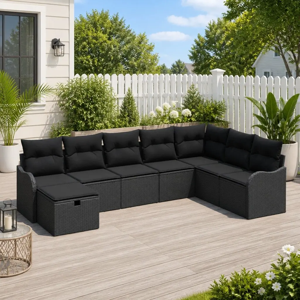 Garden Sofa Set 8 Pieces Outdoor Furniture Poly Rattan Black Modular Sectional