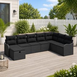 Garden Sofa Set 8 Pieces Outdoor Furniture Poly Rattan Black Modular Sectional