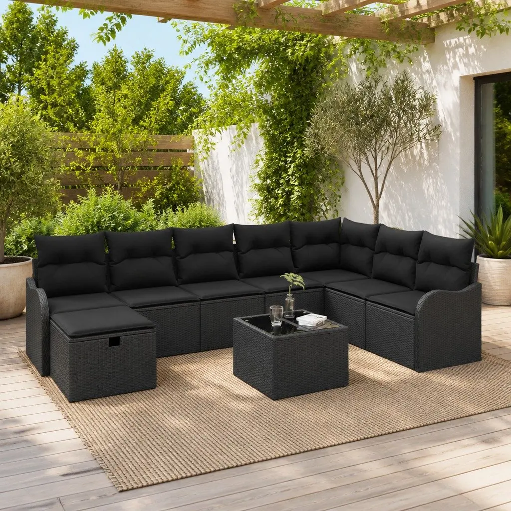 Modular Garden Sofa Set 9 Pieces Outdoor Poly Rattan Black