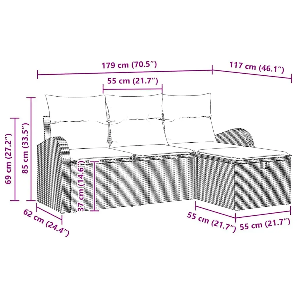 Modular Outdoor Garden Sofa Set 4 Piece Poly Rattan Sectional Patio Furniture Black