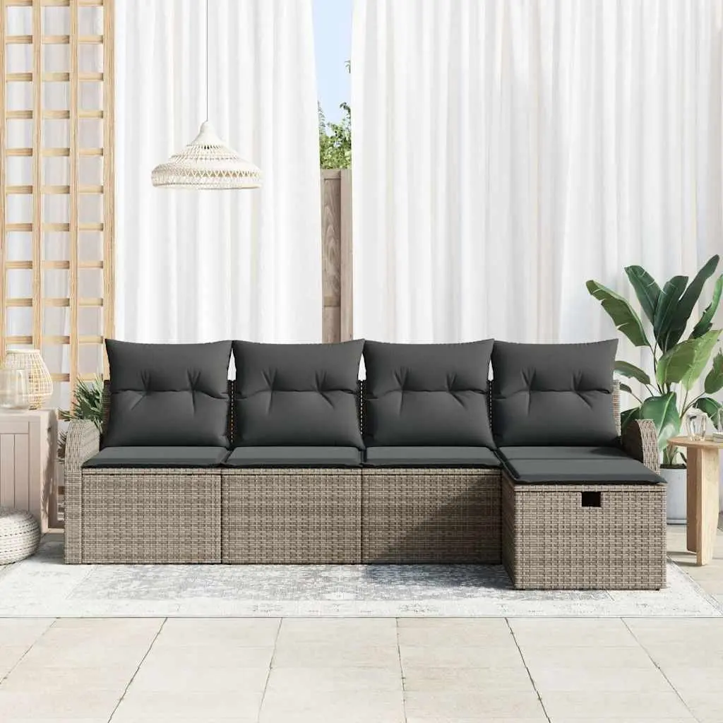 Modular Garden Sofa Set 5 Pieces Grey Poly Rattan Outdoor Patio Furniture with