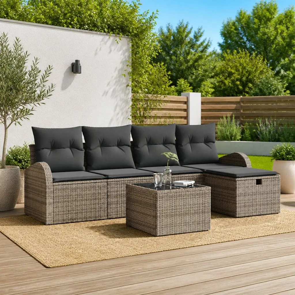 Modular Garden Sofa Set 6 Piece Grey Outdoor Patio Furniture