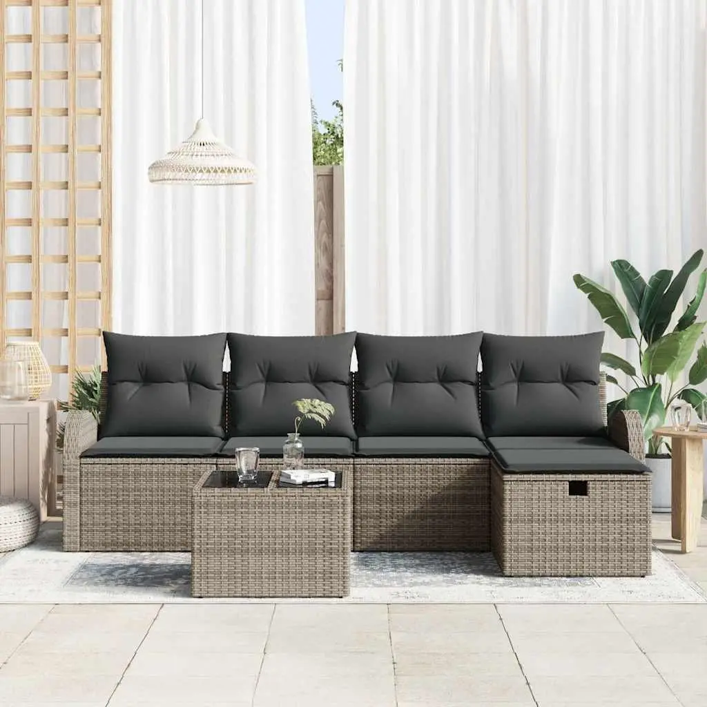 Modular Garden Sofa Set 6 Piece Grey Outdoor Patio Furniture