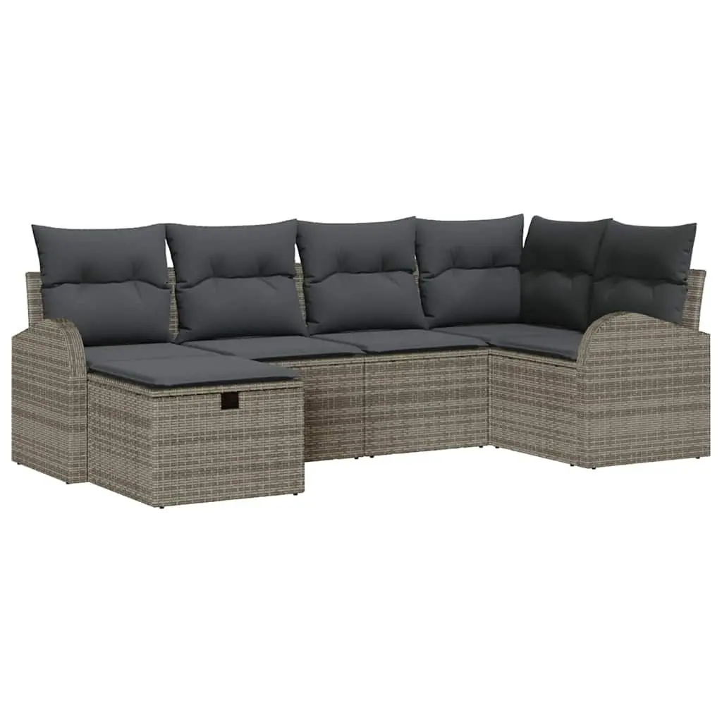 Modular Outdoor Patio Sofa Set Grey Poly Rattan 6 Piece with Cushions for Gardens and Entertaining Spaces