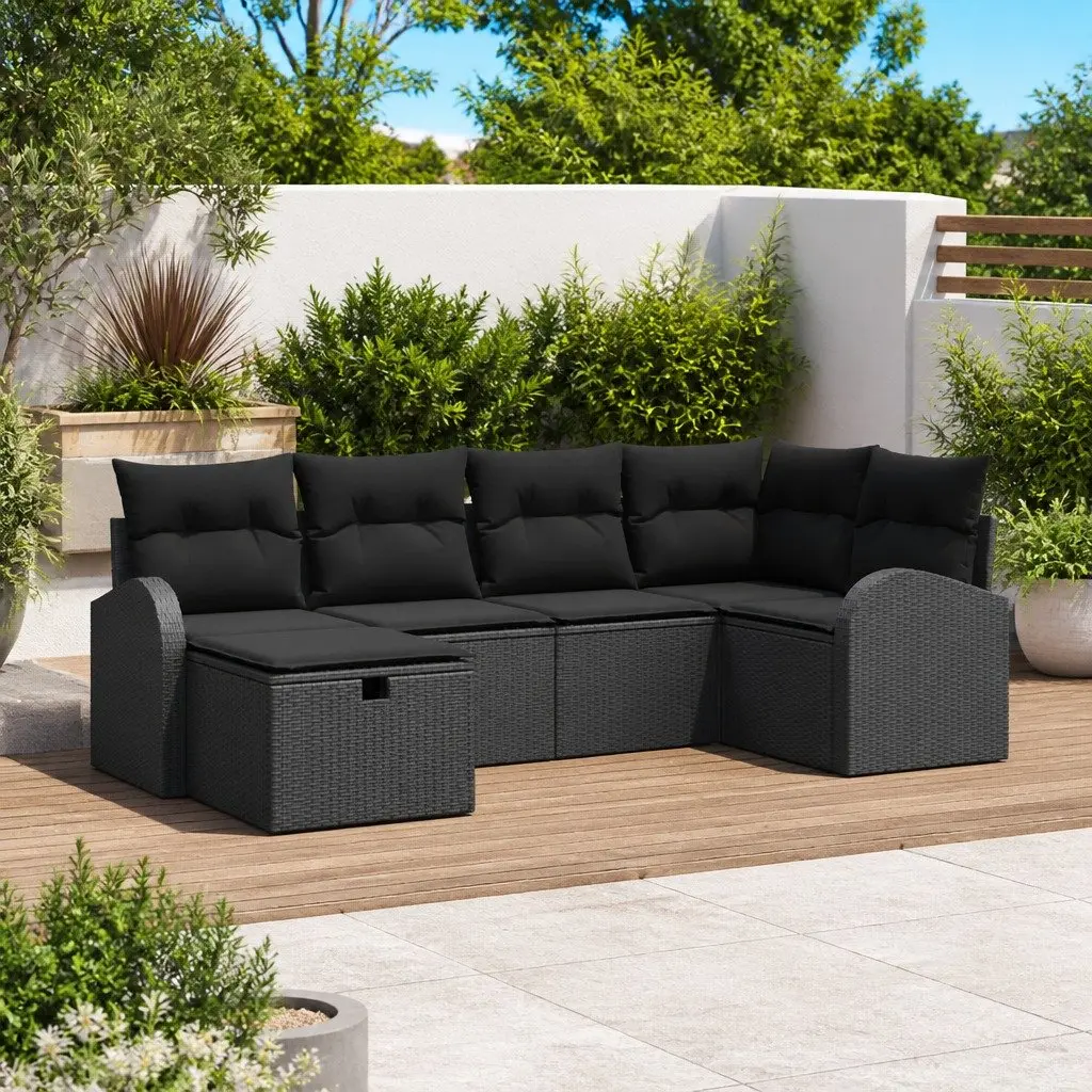 Modular Garden Sofa Set 6 Pieces Black Poly Rattan Outdoor Furniture Patio