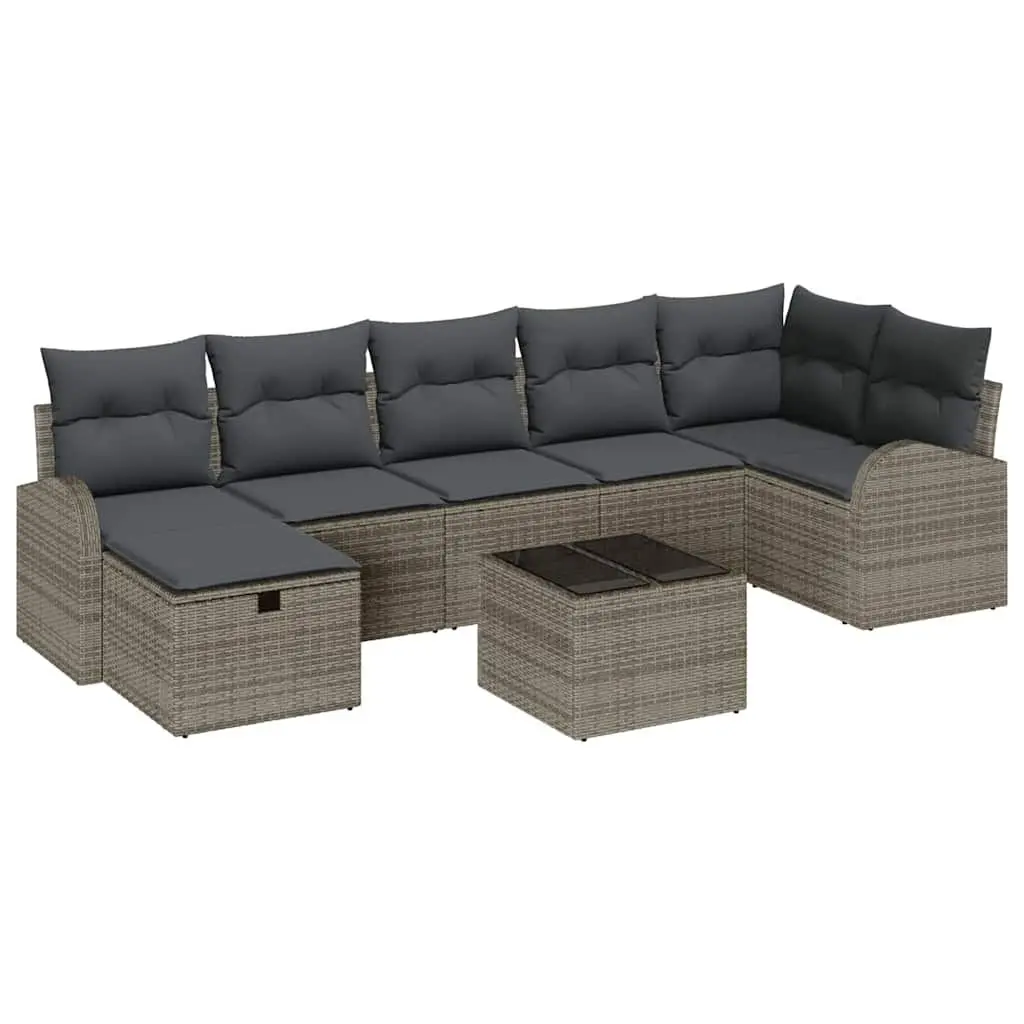 Garden Sofa Set 8 Pieces Grey Poly Rattan Outdoor Furniture with Cushions