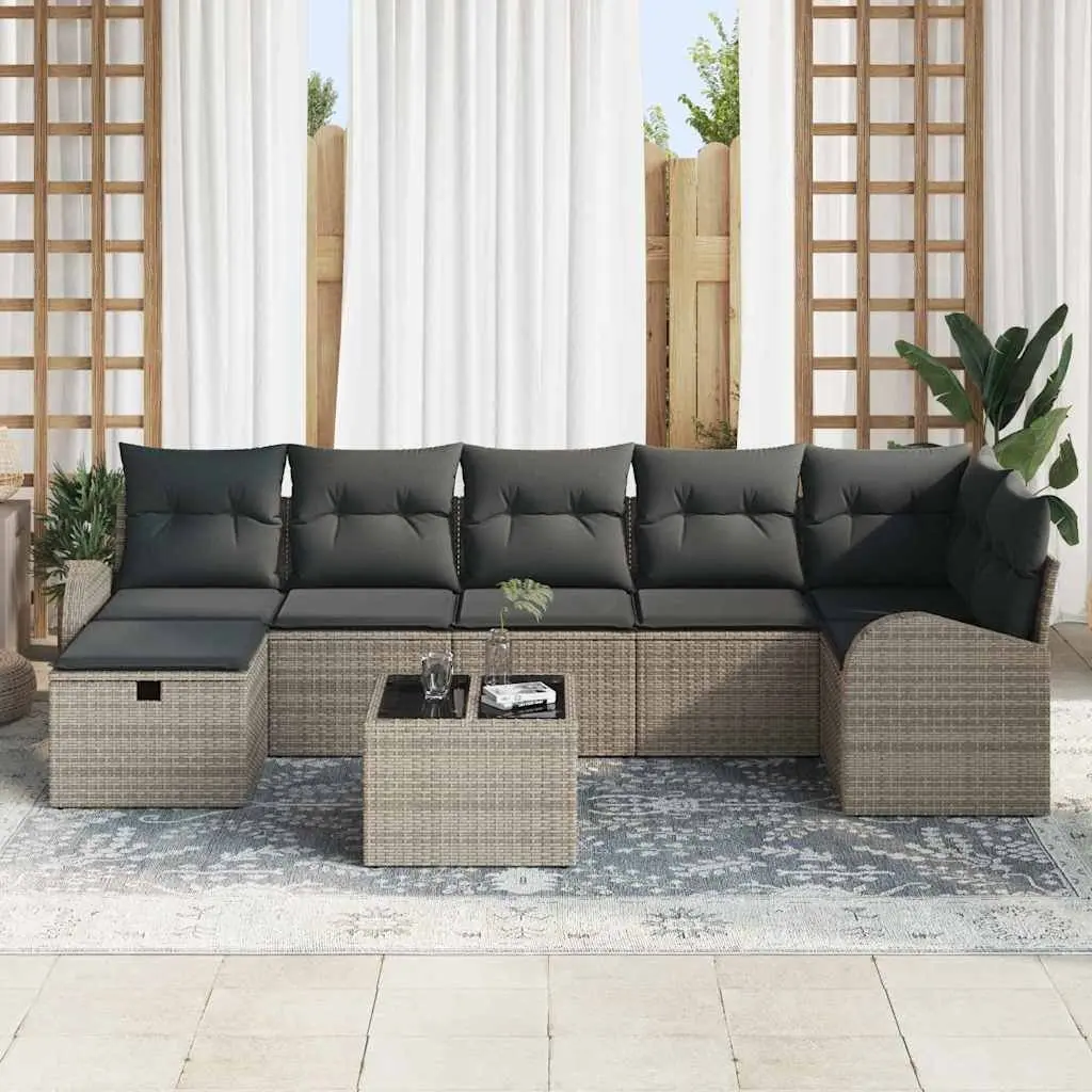 Garden Sofa Set 8 Pieces Grey Poly Rattan Outdoor Furniture with Cushions
