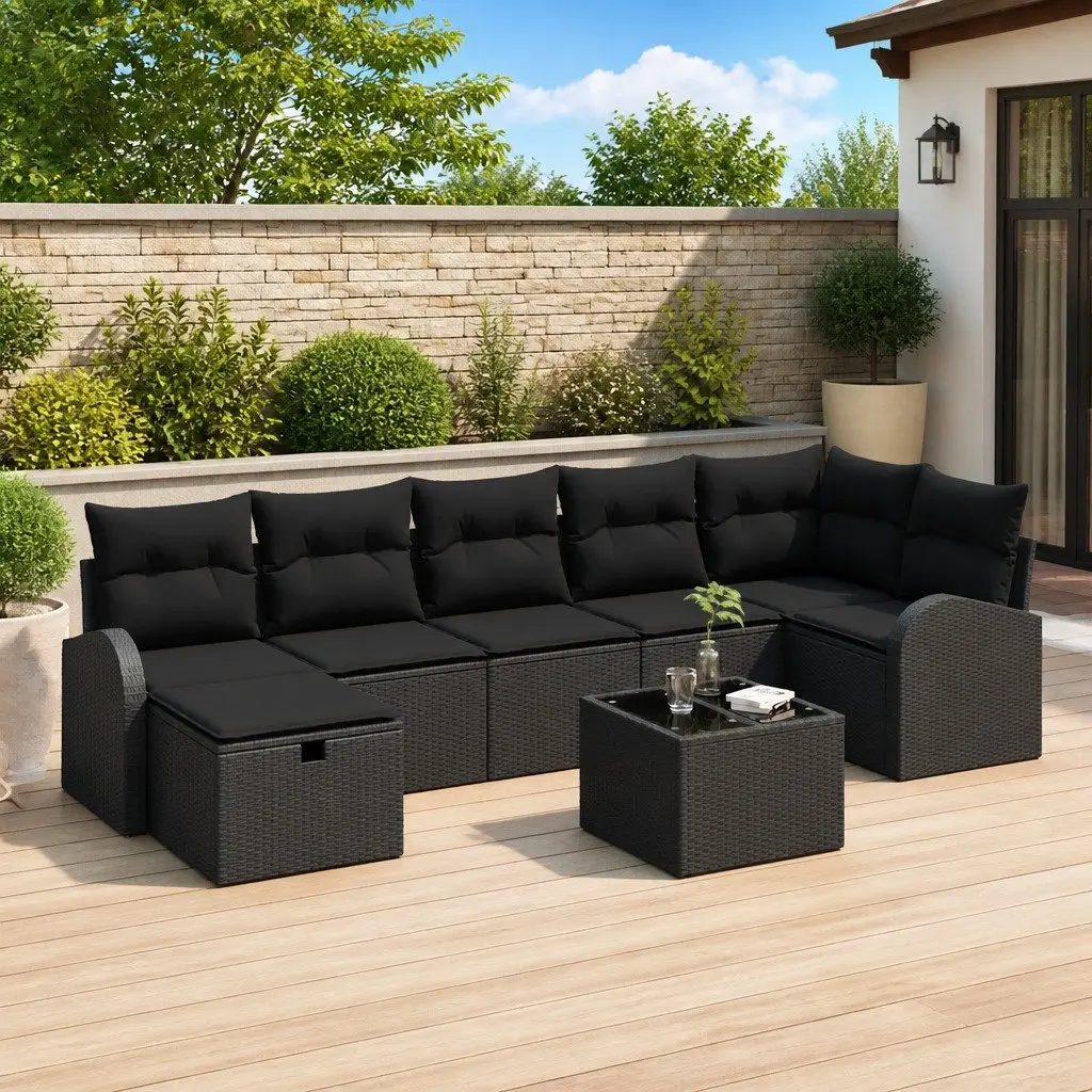 Garden Sofa Set 8 Pieces Outdoor Furniture Black Poly Rattan Modular Lounge