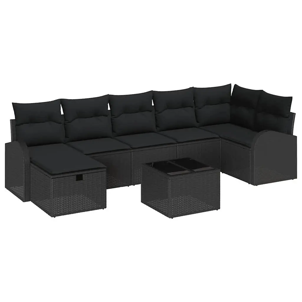 Garden Sofa Set 8 Pieces Outdoor Furniture Black Poly Rattan Modular Lounge