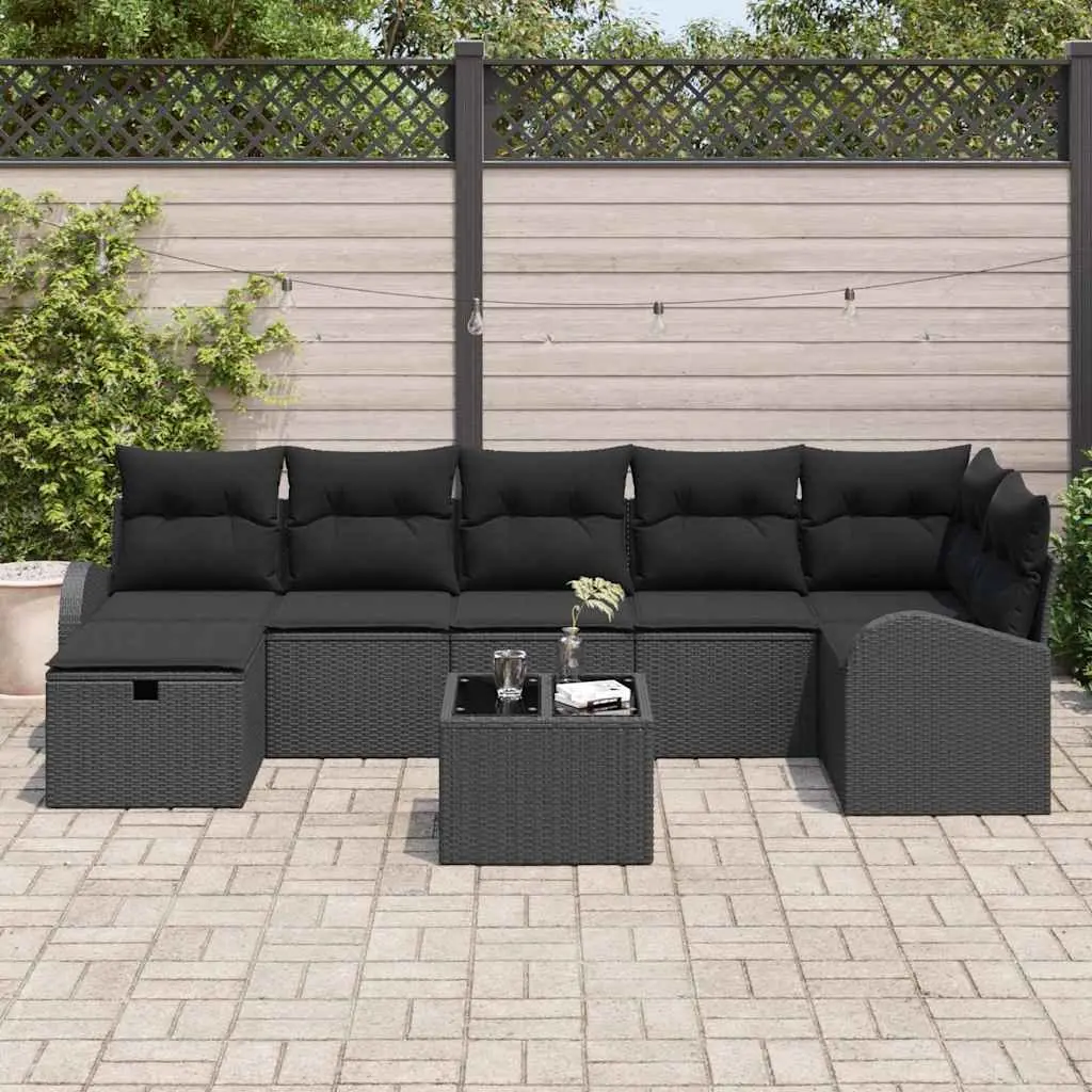 Garden Sofa Set 8 Pieces Outdoor Furniture Black Poly Rattan Modular Lounge