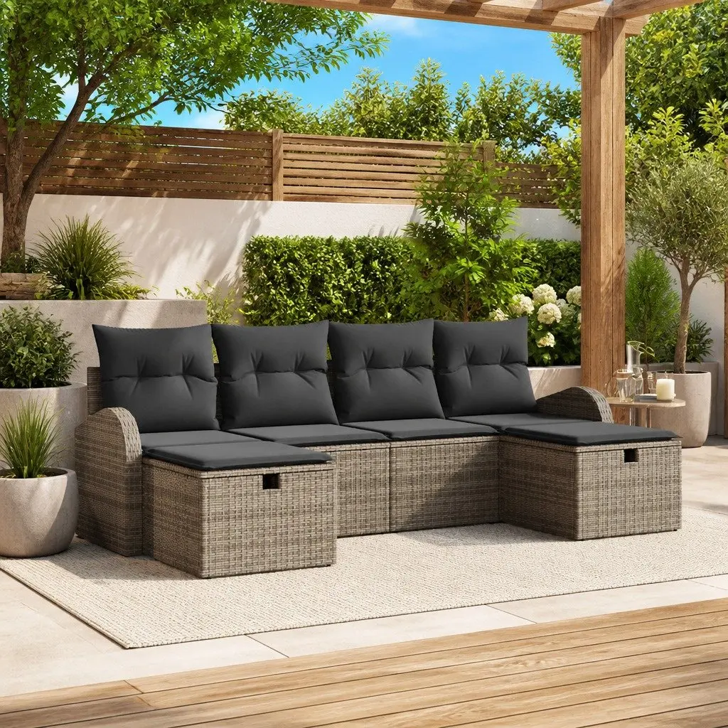 Modular Garden Sofa Set Outdoor Relaxation 6 Pieces Grey Poly Rattan