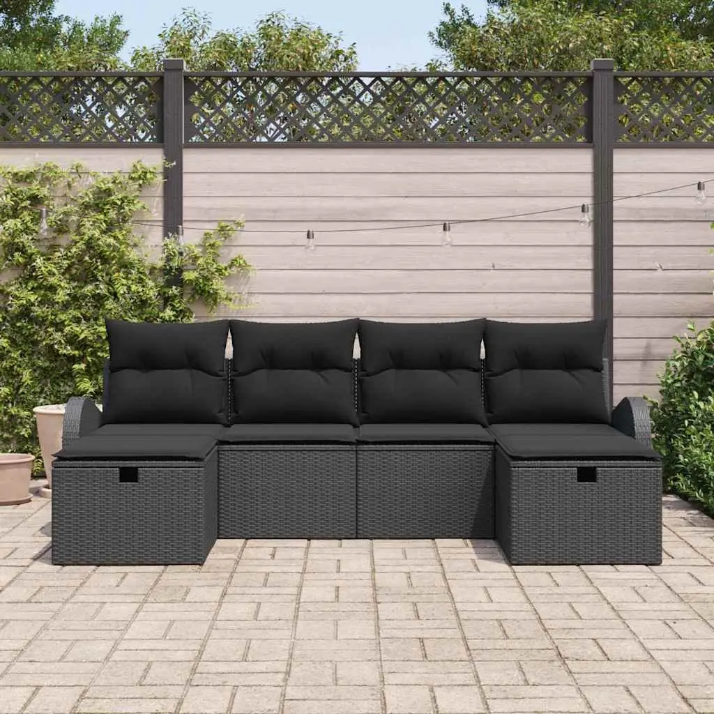 Modular Garden Sofa Set 6 Piece Outdoor Lounge Black Poly Rattan with Cushions