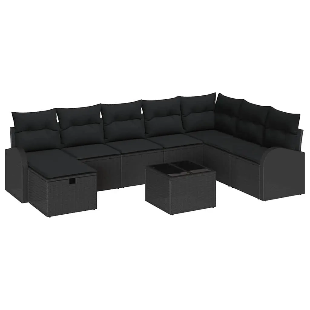 Modular Garden Sofa Set 9 Piece Outdoor Lounge Black with Storage