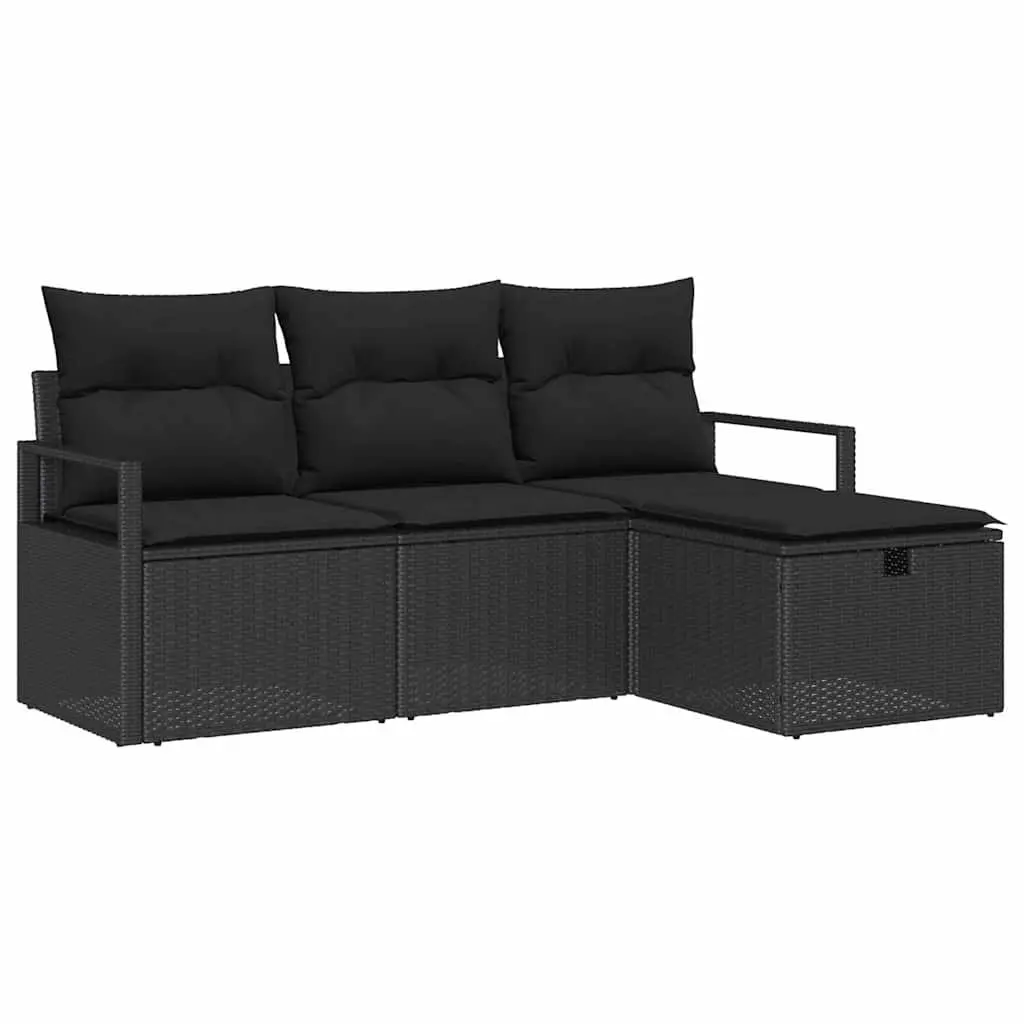 Garden Sofa Set Modular Outdoor Furniture Black Poly Rattan Steel Frame 4 Piece