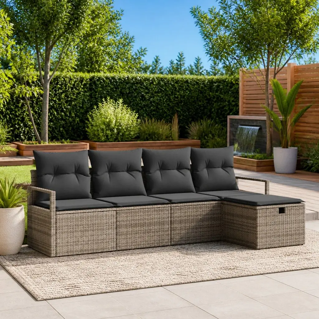 Garden Sofa Set Modular Outdoor Furniture 5 Piece Grey Poly Rattan Patio Seating