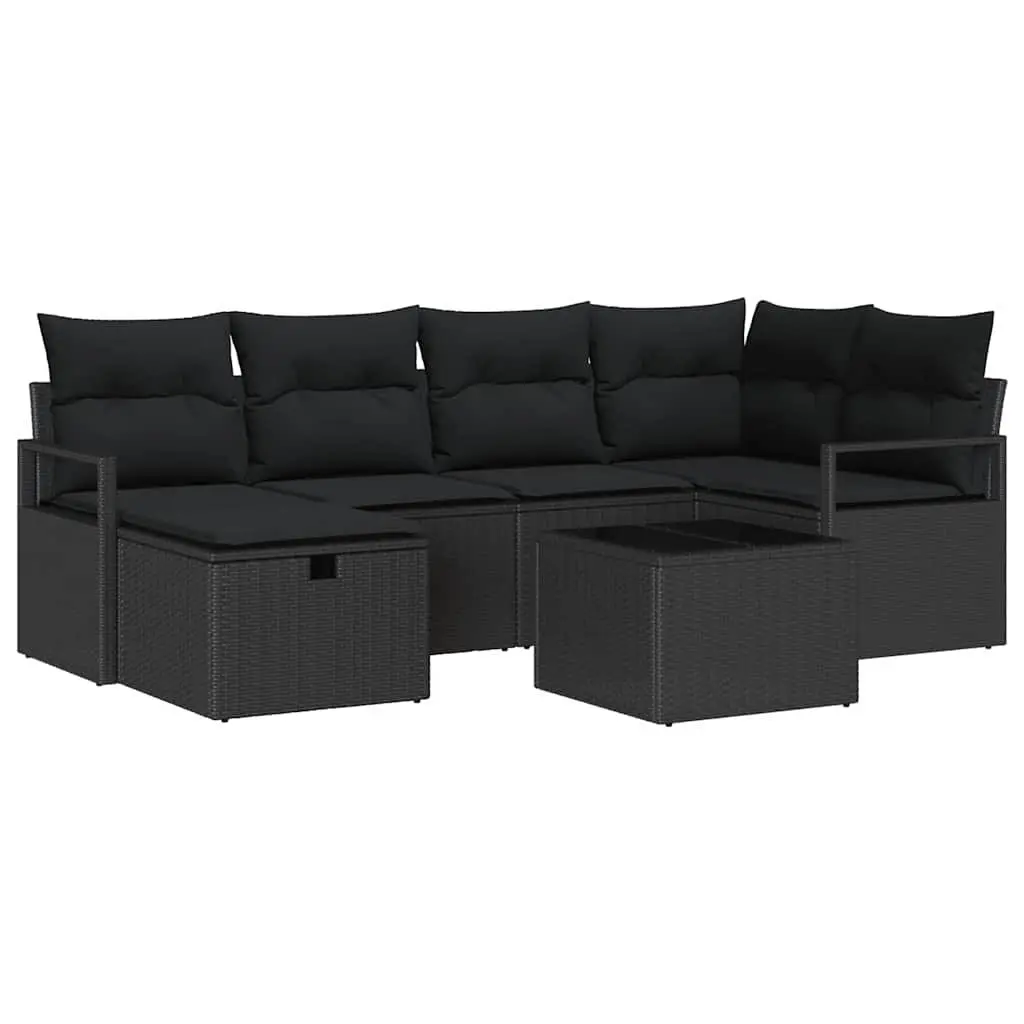 Modular Garden Sofa Set Outdoor Use Poly Rattan Black with Removable Cushions