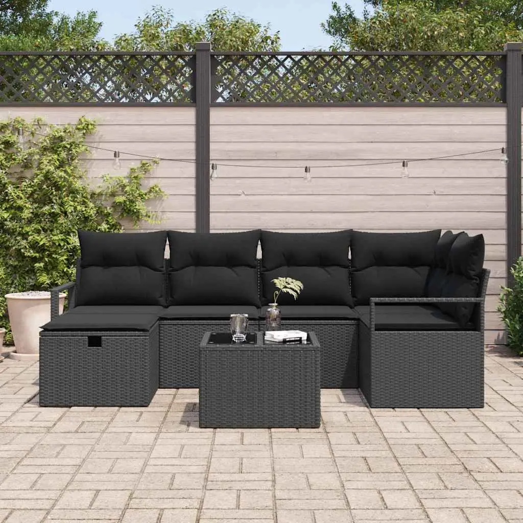 Modular Garden Sofa Set Outdoor Use Poly Rattan Black with Removable Cushions