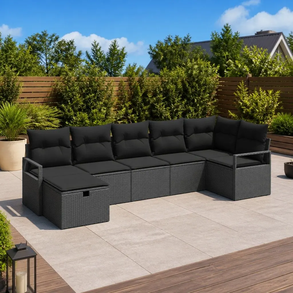 Outdoor Sofa Set Modular Garden Furniture 5 Piece Black Poly Rattan