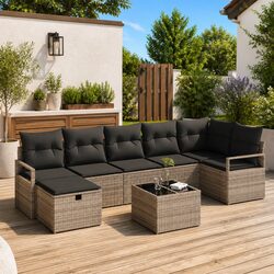 Durable 4-Piece Grey Garden Sofa Set with Cushions