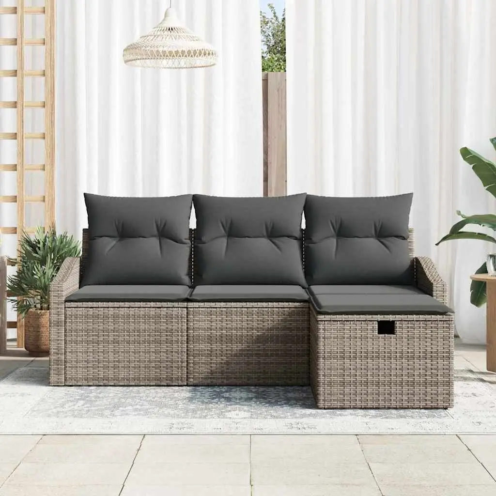 Outdoor Sofa Set Modular Lounge 4 Pieces Grey Poly Rattan Garden Furniture