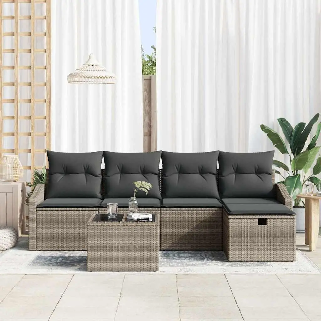 Outdoor Sofa Set Modular Grey 5 Piece Poly Rattan Garden Patio Seating