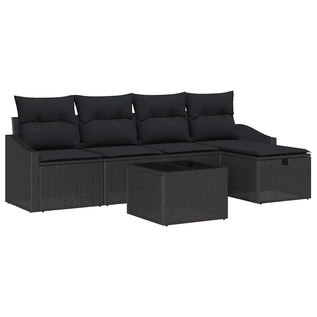 Outdoor Sofa Set 6 Piece Modular Seating Black Poly Rattan Garden Furniture