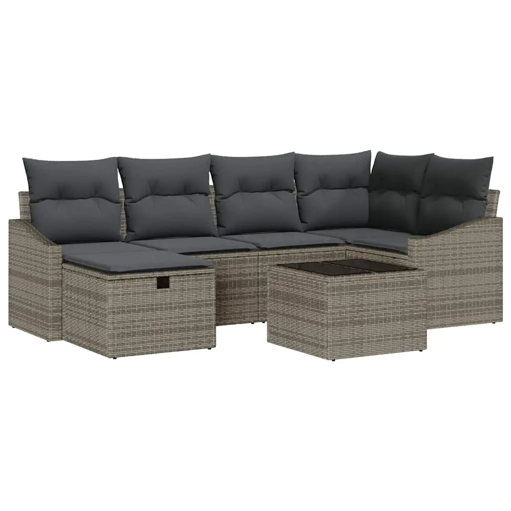 Outdoor Sofa Set Modular Garden Patio Furniture 7 Pieces Grey Poly Rattan