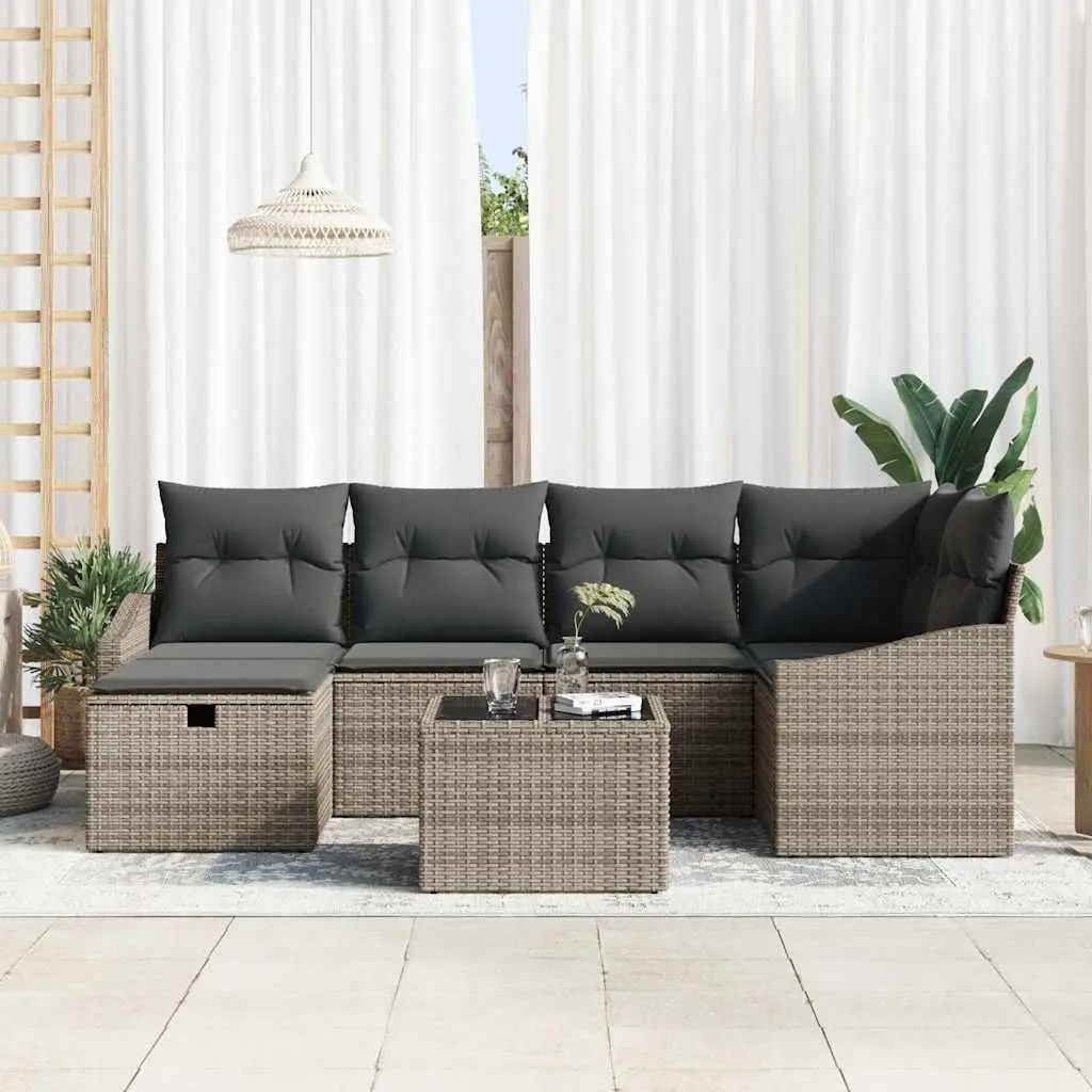 Outdoor Sofa Set Modular Garden Patio Furniture 7 Pieces Grey Poly Rattan
