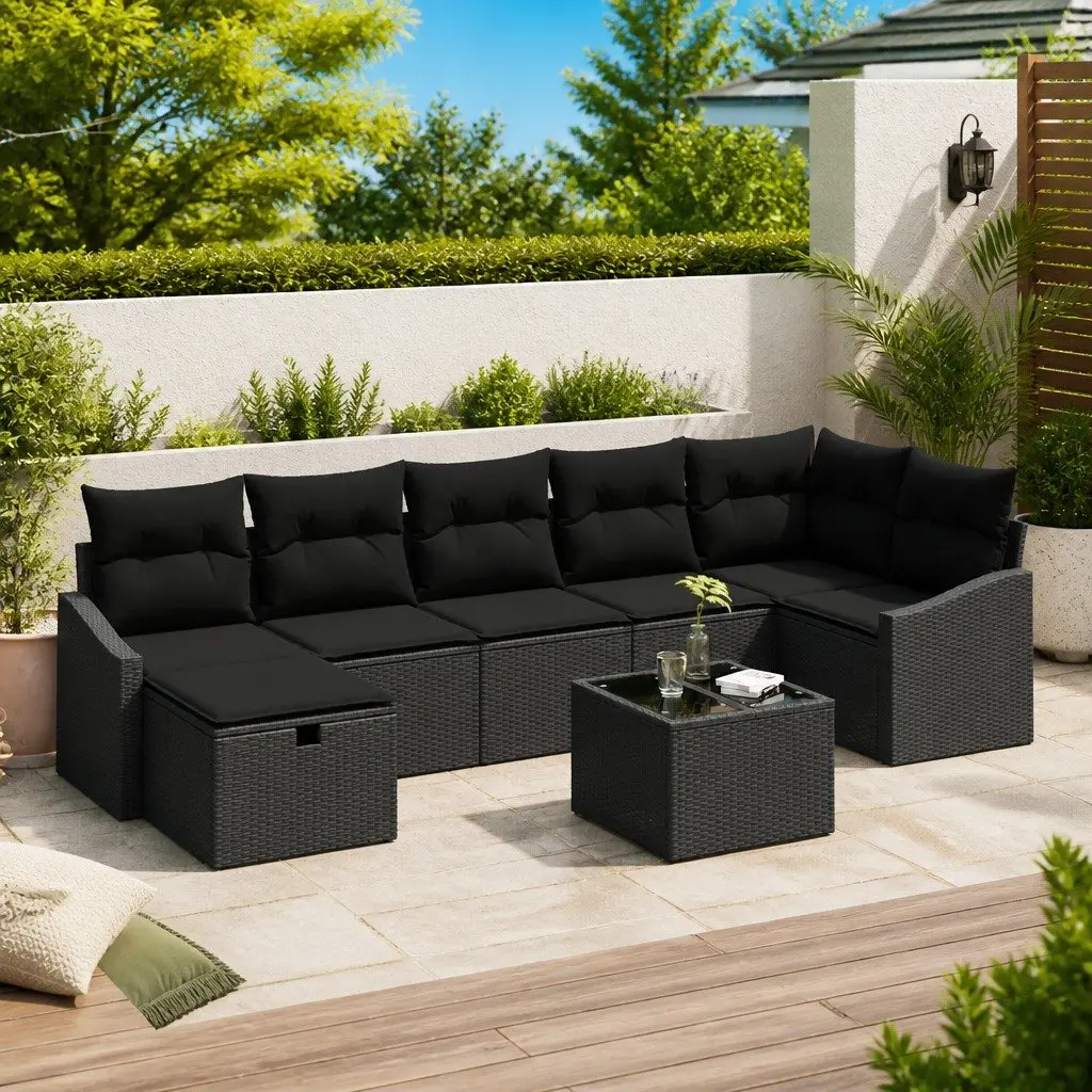 Outdoor Sofa Set Modular Garden Patio Seating 8 Piece Black Poly Rattan