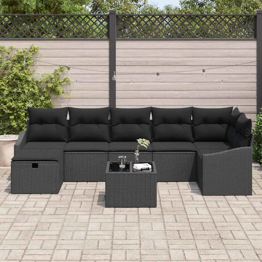 Outdoor Sofa Set Modular Garden Patio Seating 8 Piece Black Poly Rattan