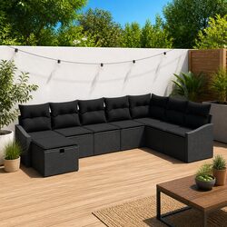 Comfortable and Durable 8-Piece Garden Sofa Set in Black